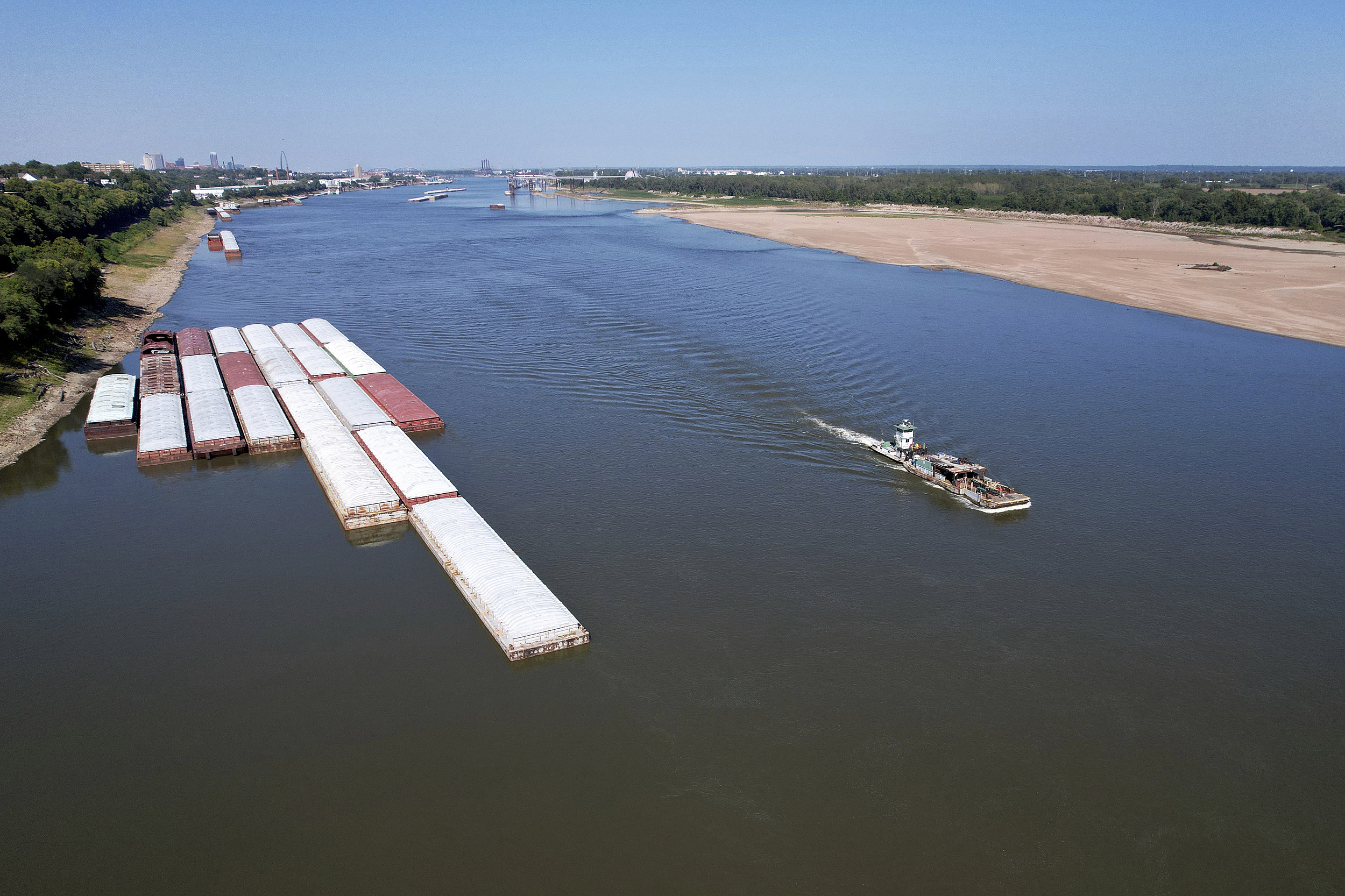 Low Mississippi River limits barges just as farmers want to move their
crops downriver